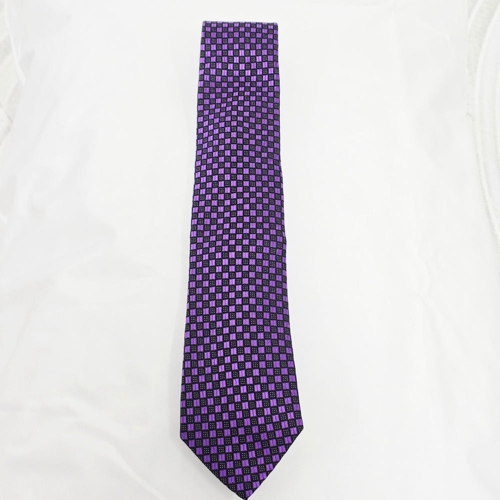 Sean John Purple & Black Checkered 100% Silk Necktie Men's Fashion Accessory